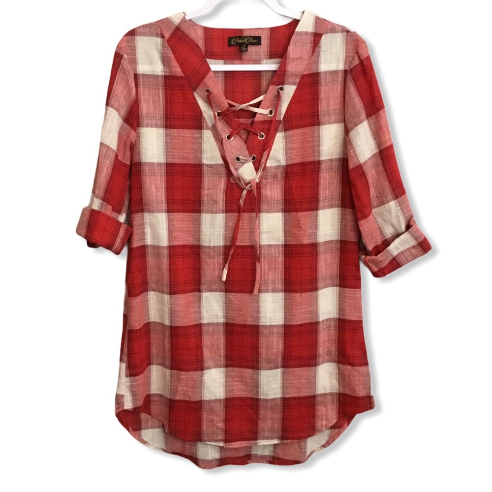 NWOT PETAL ROZ PLAID BLOUSE SIZE S